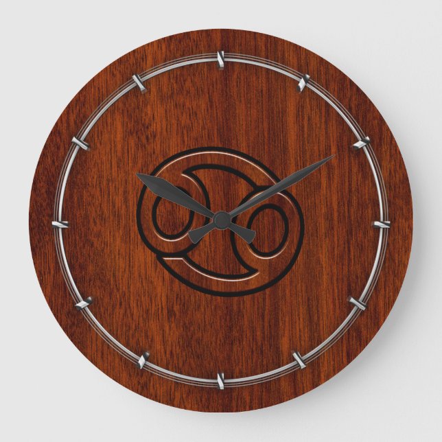 Zodiac Symbol on Mahogany Style Decor Große Wanduhr (Vorderseite)