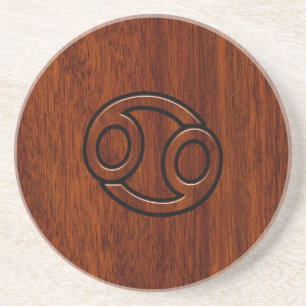 Zodiac Symbol on Mahogany Style Decor Sandstein Untersetzer