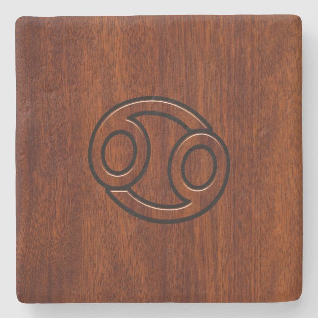 Zodiac Symbol on Mahogany Style Steinuntersetzer (Vorderseite)