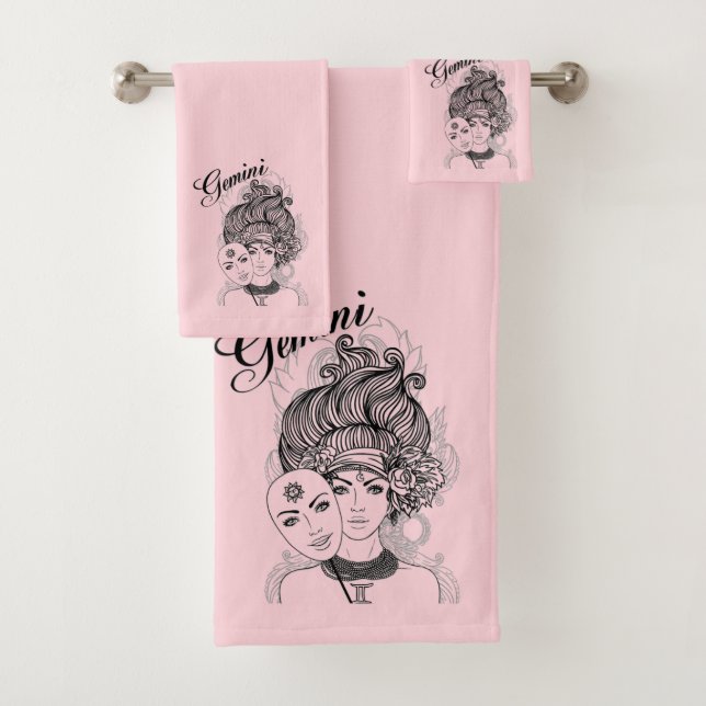 Zodiac-Symbol und Pink-Zeichen Badhandtuch Set (Insitu)