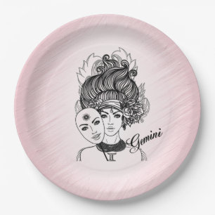 Zodiac-Symbol und Pink-Zeichen Pappteller