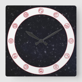 Zodiac Symbol w/Stars Quadratische Wanduhr