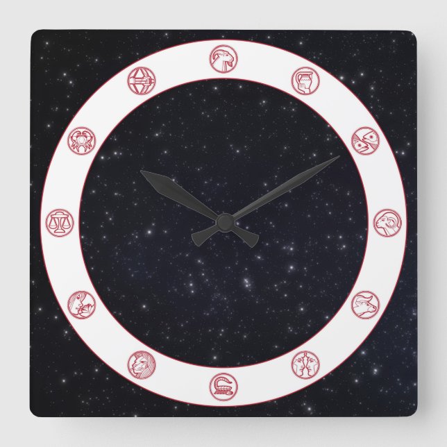 Zodiac Symbol w/Stars Quadratische Wanduhr (Vorderseite)