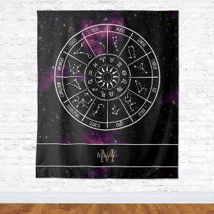 Zodiac Tapestry Astrologie-Symbole und Monogramm Wandteppich
