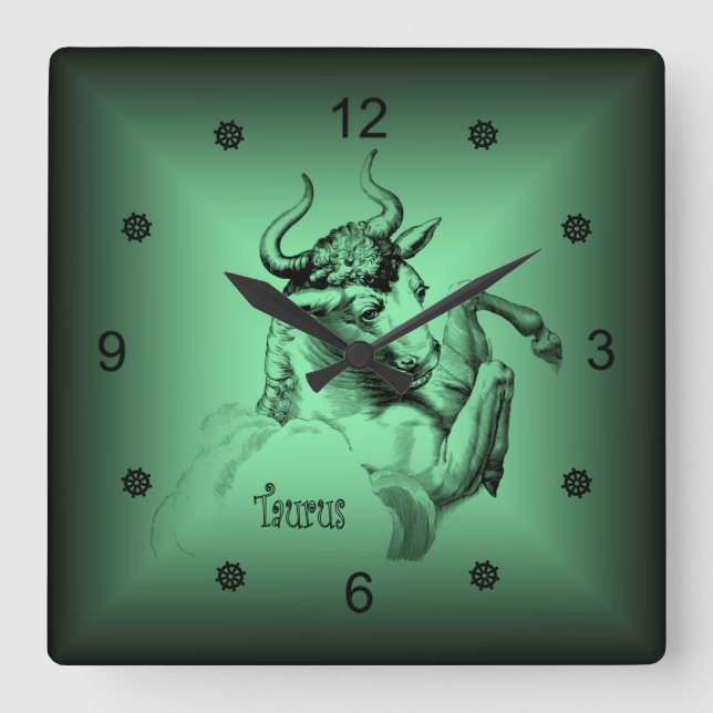 Zodiac ~ Taurus ~ Astrologische Zeichen ~ Horoskop Quadratische Wanduhr (Vorderseite)