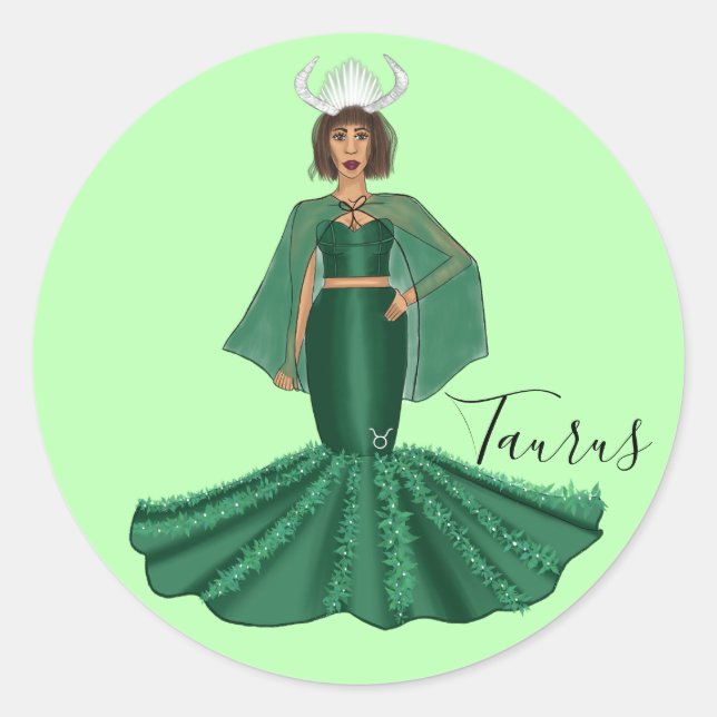 Zodiac Taurus Goddess mit Hörnern Runder Aufkleber (Vorderseite)