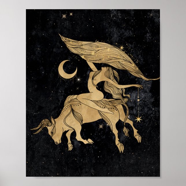 Zodiac Taurus | Kosmisches Gold und schwarze Astro Poster (Vorne)