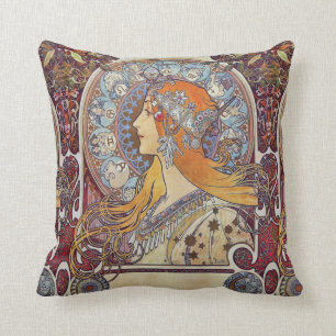 Zodiac und ihre Tiara Alphonse Mucha Fine Art Kissen