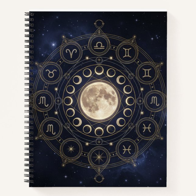 Zodiac- und Mondphasen-Himmelsjournal Notizbuch (Vorderseite)