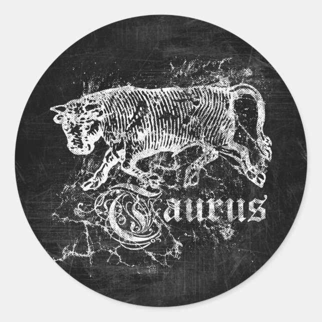 Zodiac Vintag Taurus Runder Aufkleber (Vorderseite)