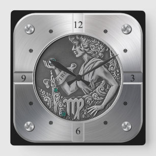 Zodiac ~ Virgo ~ Celestial ~ Western Astrologie ~ Quadratische Wanduhr