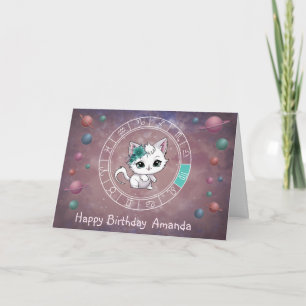 Zodiac Virgo Niedlich Cat Wheel Planet Astrologie Karte