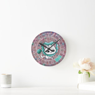 Zodiac Virgo Niedlich Cat Wheel Planet Astrologie Runde Wanduhr