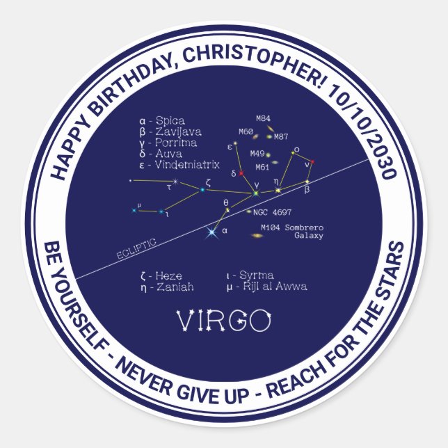 Zodiac Virgo Runder Aufkleber (Vorderseite)