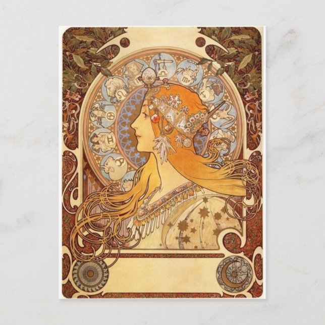 Zodiac von Mucha Postkarte (Vorderseite)