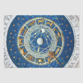 Zodiac Wheel Blue Gold Star Signs Cosmic Celestial Seidenpapier
