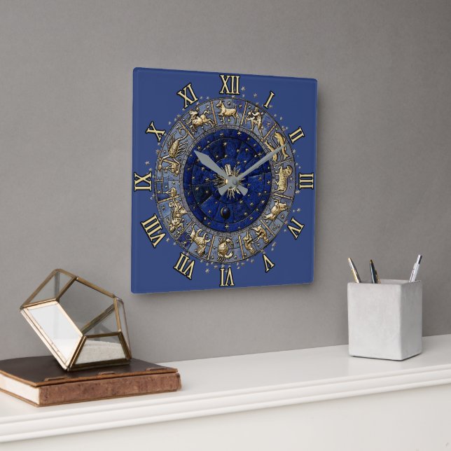 Zodiac Wheel Clock Quadratische Wanduhr (Büro)