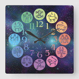 Zodiac Wheel Colorful Horoscope Signs Cosmic Quadratische Wanduhr