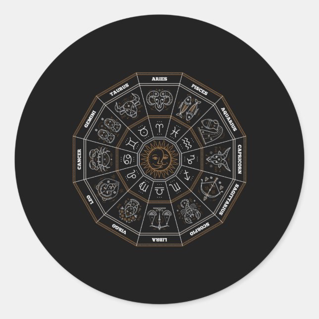 Zodiac Wheel Horoskop Astrologie Wissenschaft 12 H Runder Aufkleber (Vorderseite)