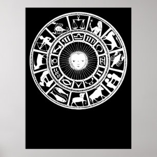 Zodiac Wheel mit Sun- und Astrologie-Symbolen Poster