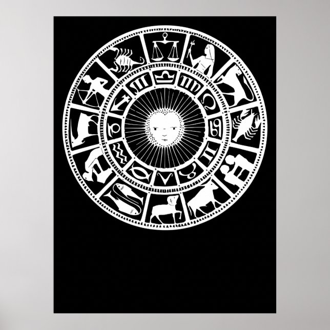 Zodiac Wheel mit Sun- und Astrologie-Symbolen Poster (Vorne)