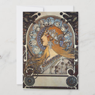 Zodiac Woman by Alphonse Mucha - Jugendstil Feiertagskarte