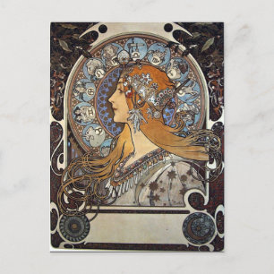 Zodiac Woman by Alphonse Mucha - Jugendstil Feiertagspostkarte