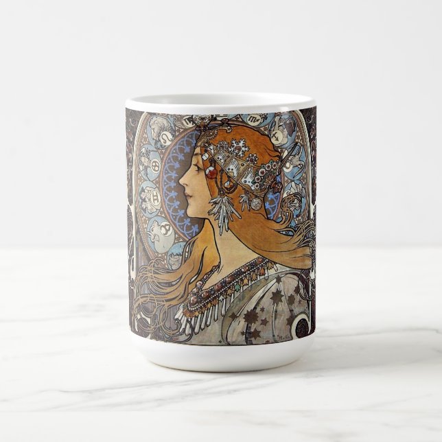 Zodiac Woman by Alphonse Mucha - Jugendstil Kaffeetasse (Mittel)