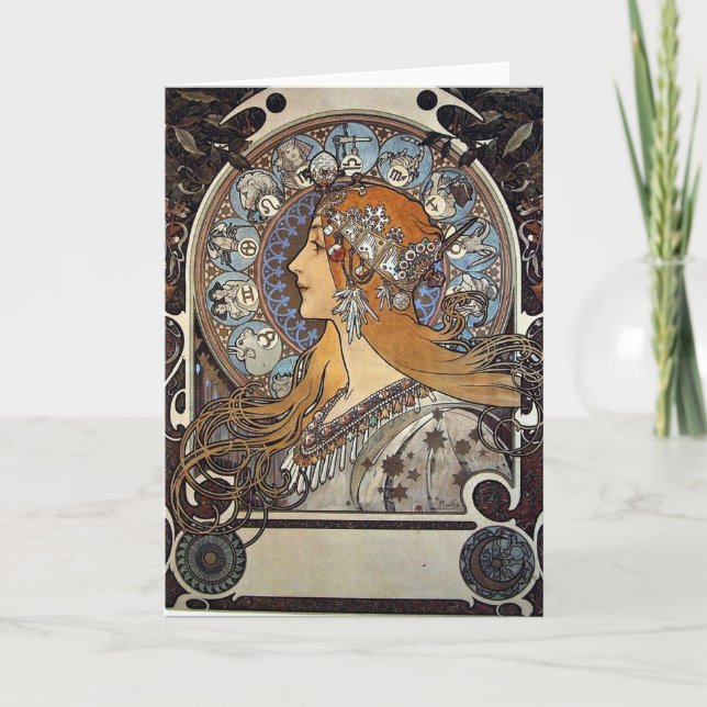 Zodiac Woman by Alphonse Mucha - Jugendstil Karte (Vorderseite)