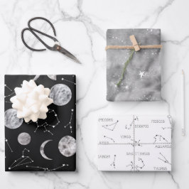 Zodiac Wrapping Paper Flat Sheet Set 3 Geschenkpapier Set