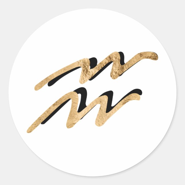 Zodiac-Zeichen Aquarius Astrologie Symbol Gold sch Runder Aufkleber (Vorderseite)