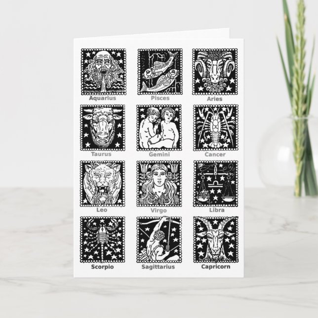 Zodiac Zeichen beschriftet Chart Bold Black & Whit Karte (Vorderseite)