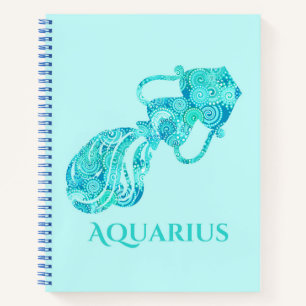Zodiac-Zeichen für Aquarius in einem türkisfarbene Notizbuch