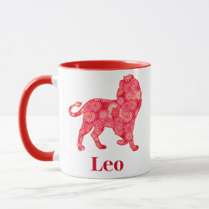 Zodiac-Zeichen für Leo in einem roten Fraktal-Must Tasse