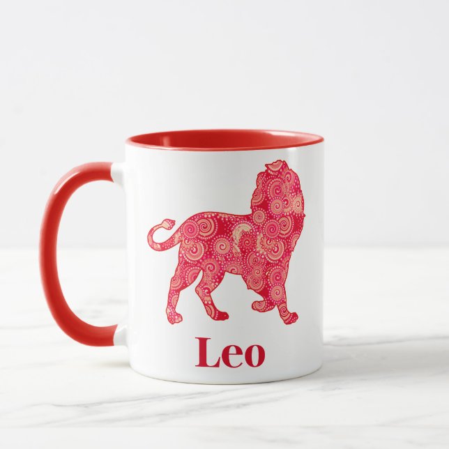 Zodiac-Zeichen für Leo in einem roten Fraktal-Must Tasse (Links)