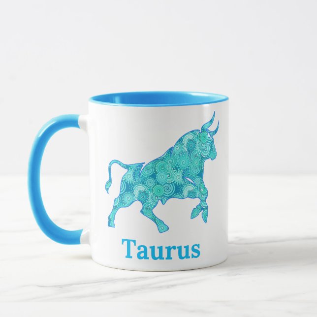 Zodiac-Zeichen für Taurus in Blauen Schatten Tasse (Links)