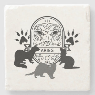 Zodiac-Zeichen und Matching-Haustiere. Aries.Ferre Steinuntersetzer