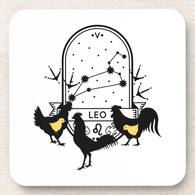 Zodiac-Zeichen und Matching-Haustiere. Leo - Huhn. Getränkeuntersetzer (Vorderseite)