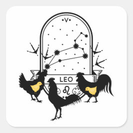 Zodiac-Zeichen und Matching-Haustiere. Leo - Huhn. Quadratischer Aufkleber