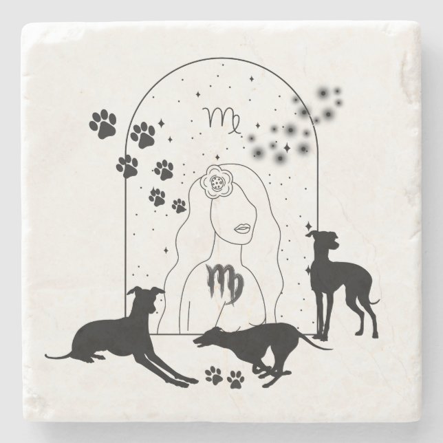 Zodiac-Zeichen und Matching-Tiere.Virgo - Greyhoun Steinuntersetzer (Vorderseite)