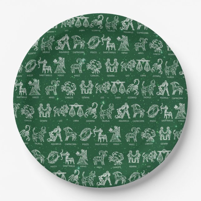 Zodiac-Zeichenpapier-Platte (grün) Pappteller (Vorderseite)