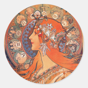 Zodiak Woman von Mucha Runder Aufkleber