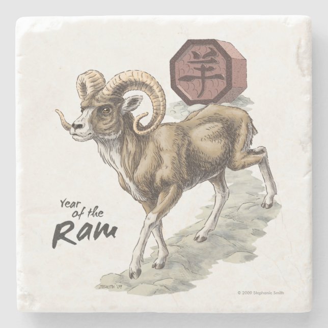 Zodiaka Jahr der Ram Animal Art Steinuntersetzer (Vorderseite)