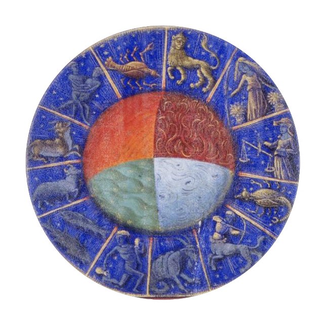 ZODIAKALE UNTERZEICHNUNGEN MIT VIER ELEMENTEN SCHNEIDEBRETT (Vorderseite)