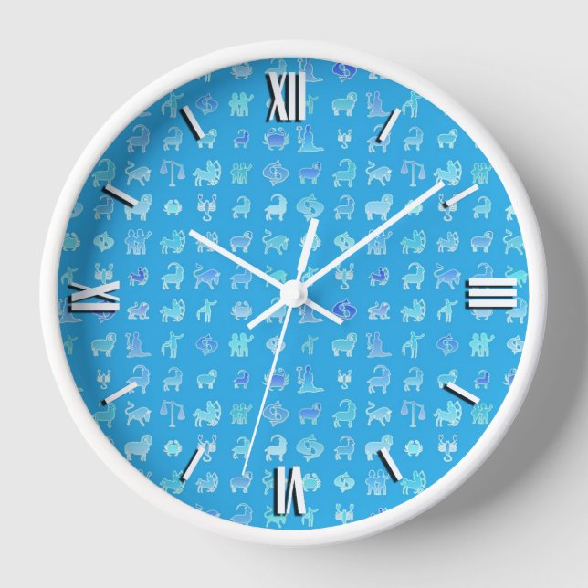Zodiaktsymbole, türkisblau wanduhr (Vorderseite)