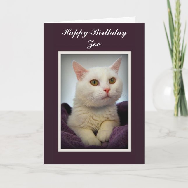 Zoe Happy Birthday White Cat Card Karte (Vorderseite)