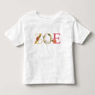 ZOE Name Art mit bestickten Blumen Kleinkind T-shirt