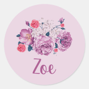 Zoe Name Floral Benutzerdefinierte Vintage Blume R Runder Aufkleber