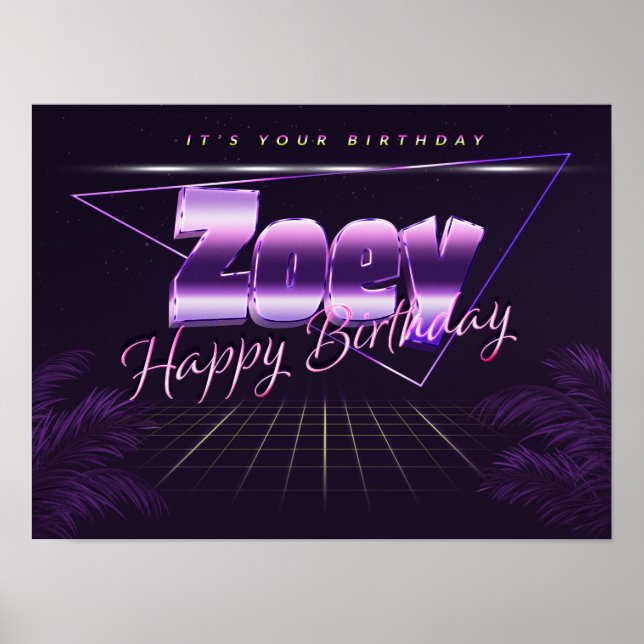 Zoey Name Vorname lila retro Poster Geburtstag (Vorne)