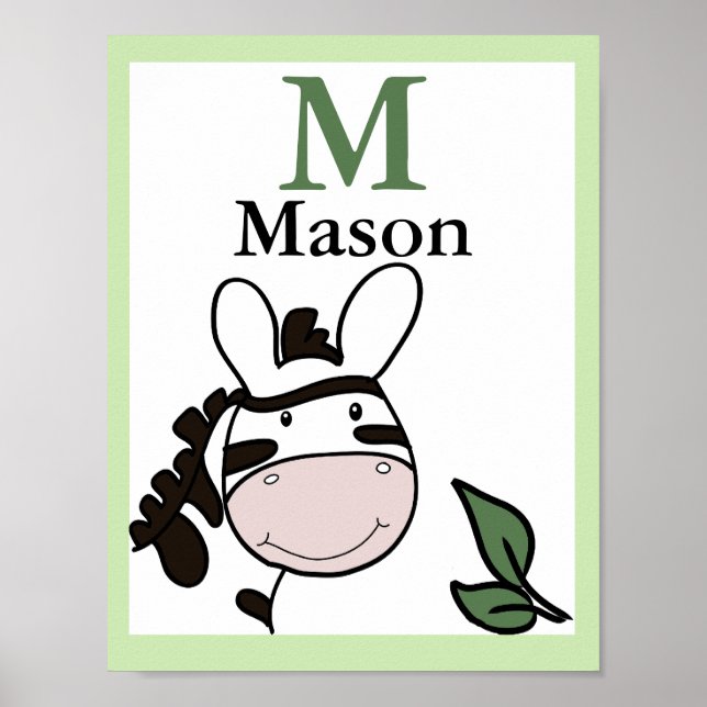 Zoey the Zebra NAME PRINT Baby Zoo Animals Poster (Vorne)